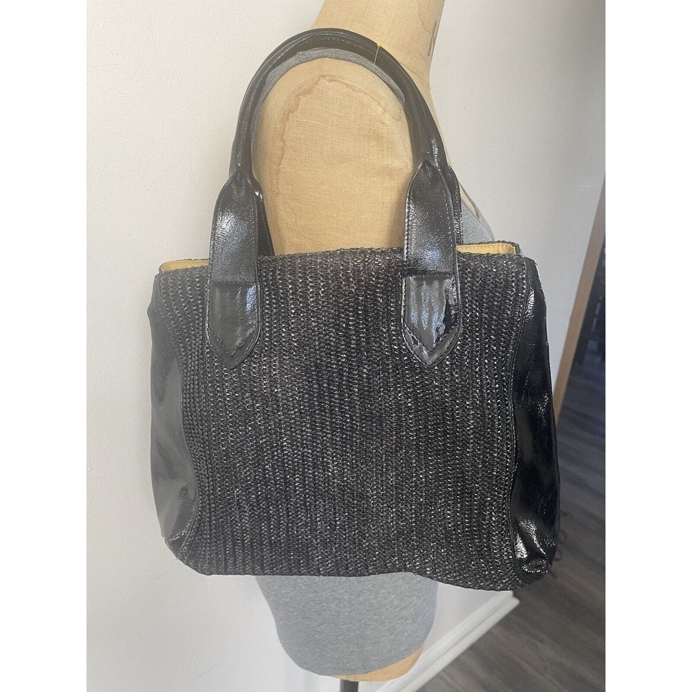 Mauritzio Tatuti Black Shoulder Bag Woven Patent Purse Made In Italy